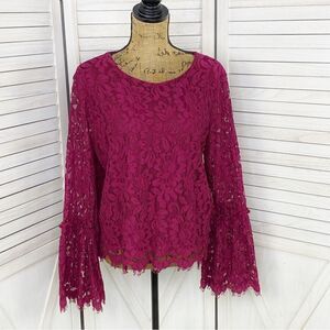 Simply‎ Styled Lace Bell Sleeve Popover Crop Blouse Pink Large